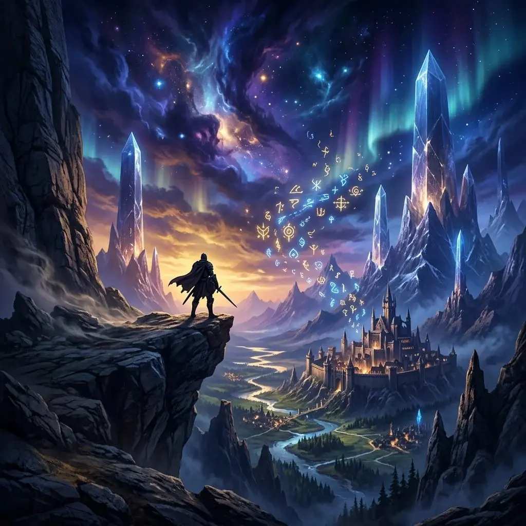 Questsmith AI text RPG — epic fantasy adventure scene with immersive storytelling